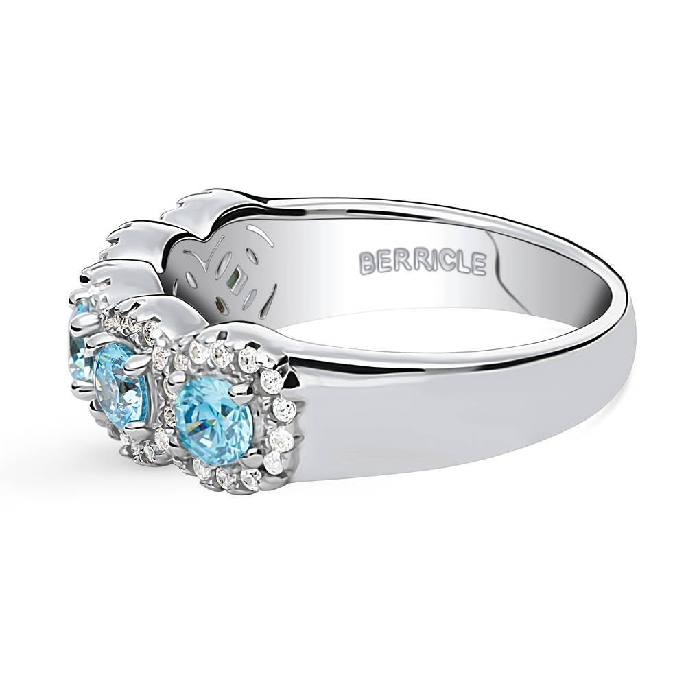 Angle view of 5-Stone Simulated Aquamarine CZ Ring in Sterling Silver