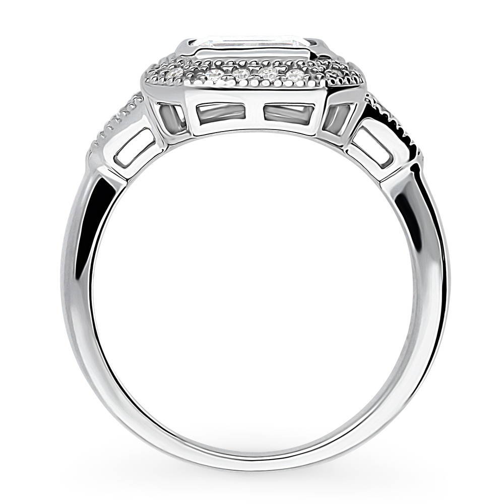 Alternate view of Halo East-West Emerald Cut CZ Ring in Sterling Silver