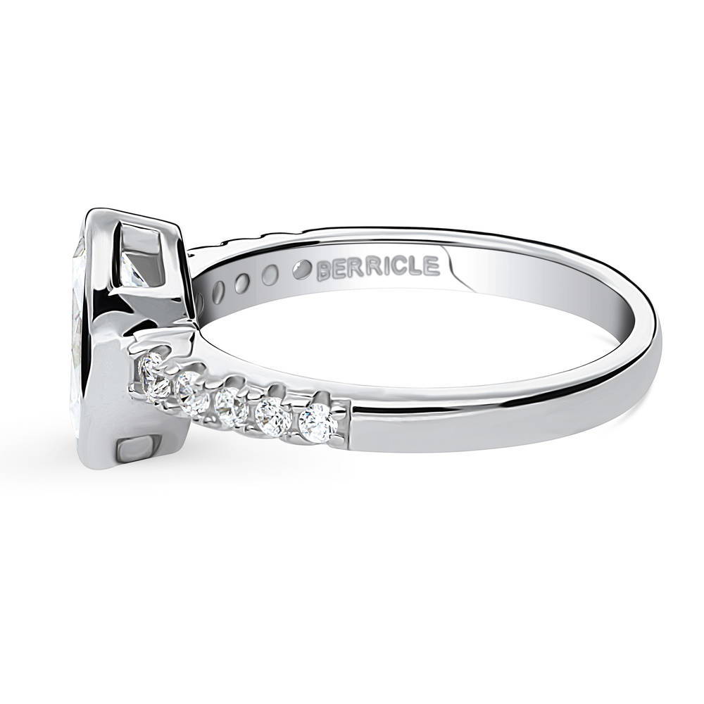 Angle view of Solitaire 1.4ct Bezel Set Oval CZ Ring in Sterling Silver
