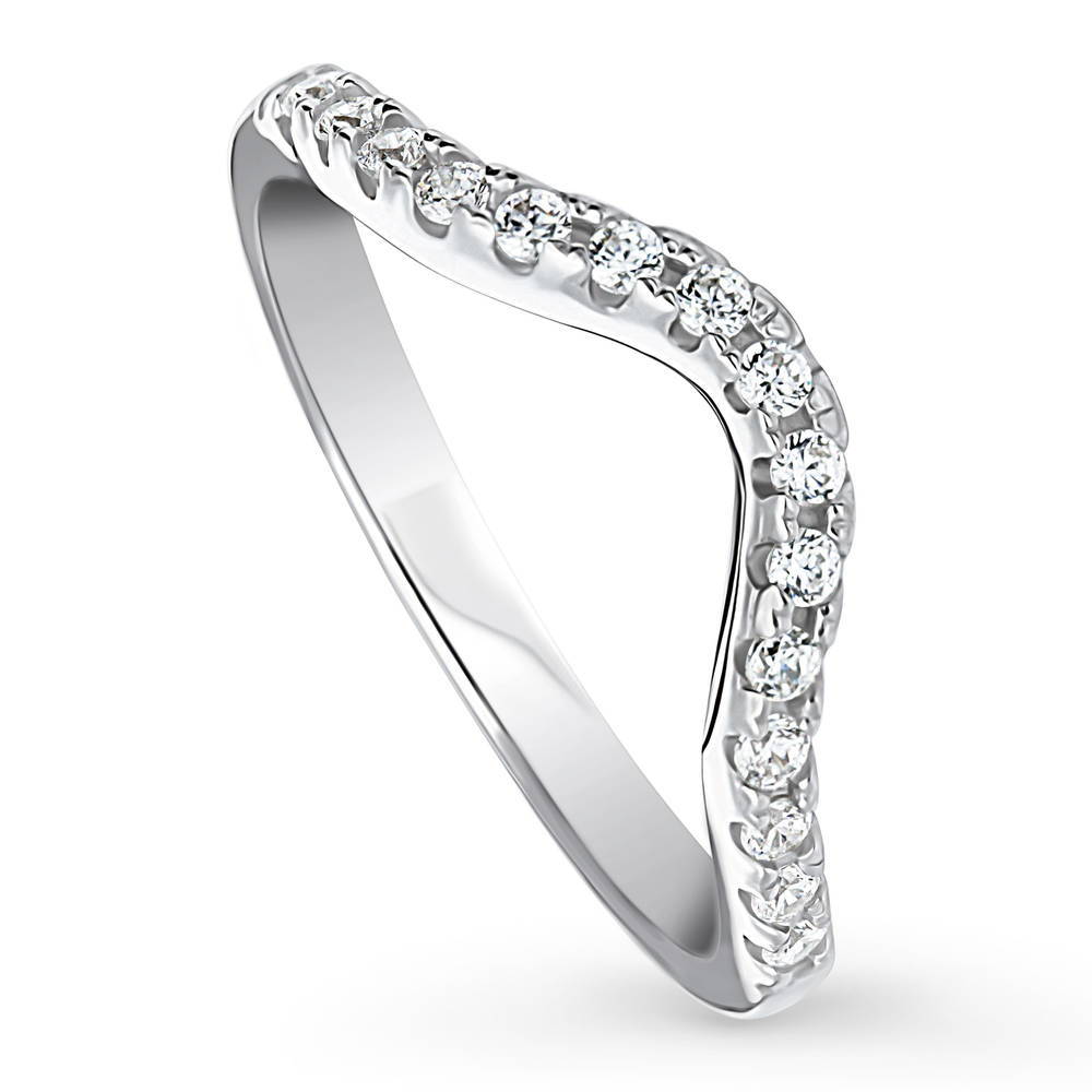 Front view of Wishbone CZ Curved Half Eternity Ring in Sterling Silver, 3 of 9