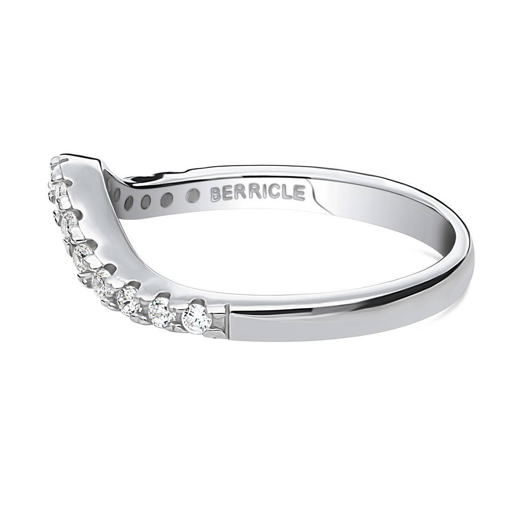 Angle view of Wishbone CZ Curved Half Eternity Ring in Sterling Silver