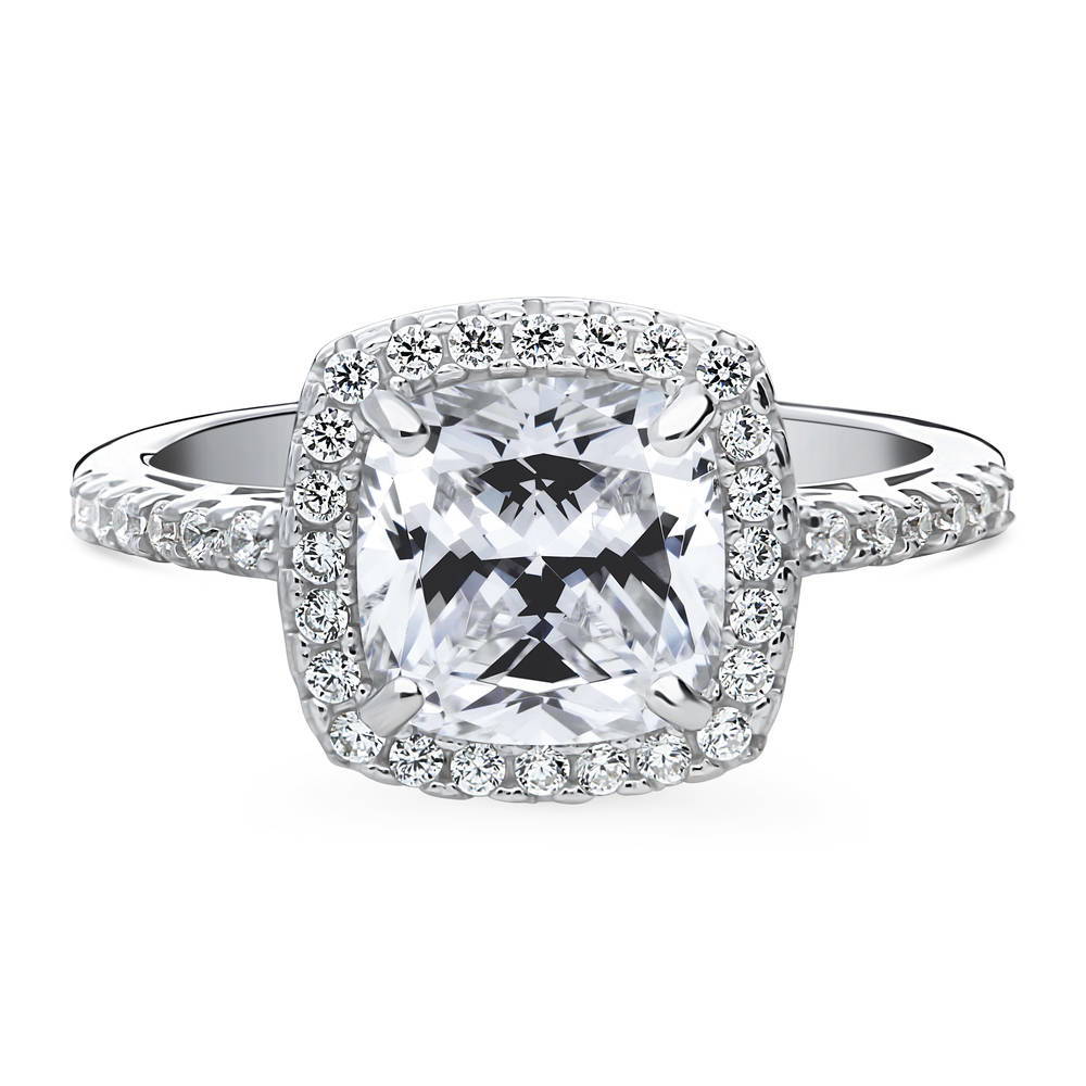 Halo Cushion CZ Ring in Sterling Silver