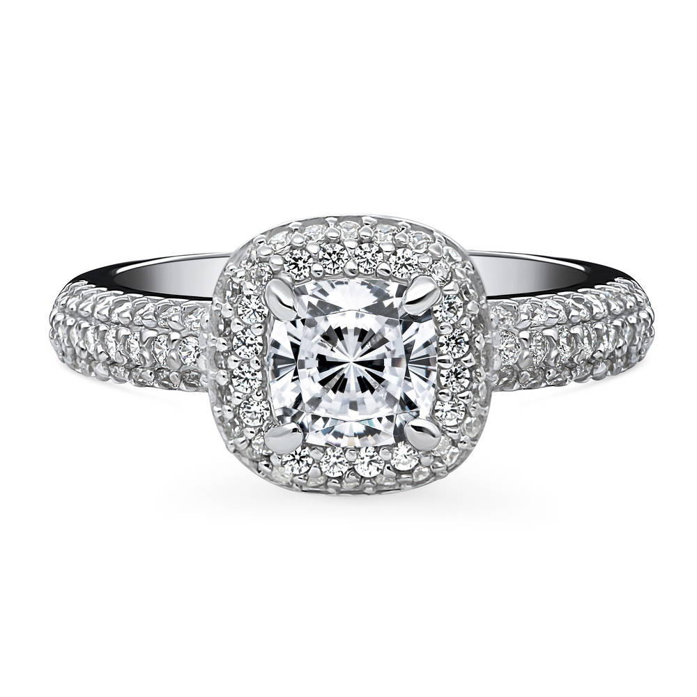 Halo Cushion Cut CZ Ring in Sterling Silver