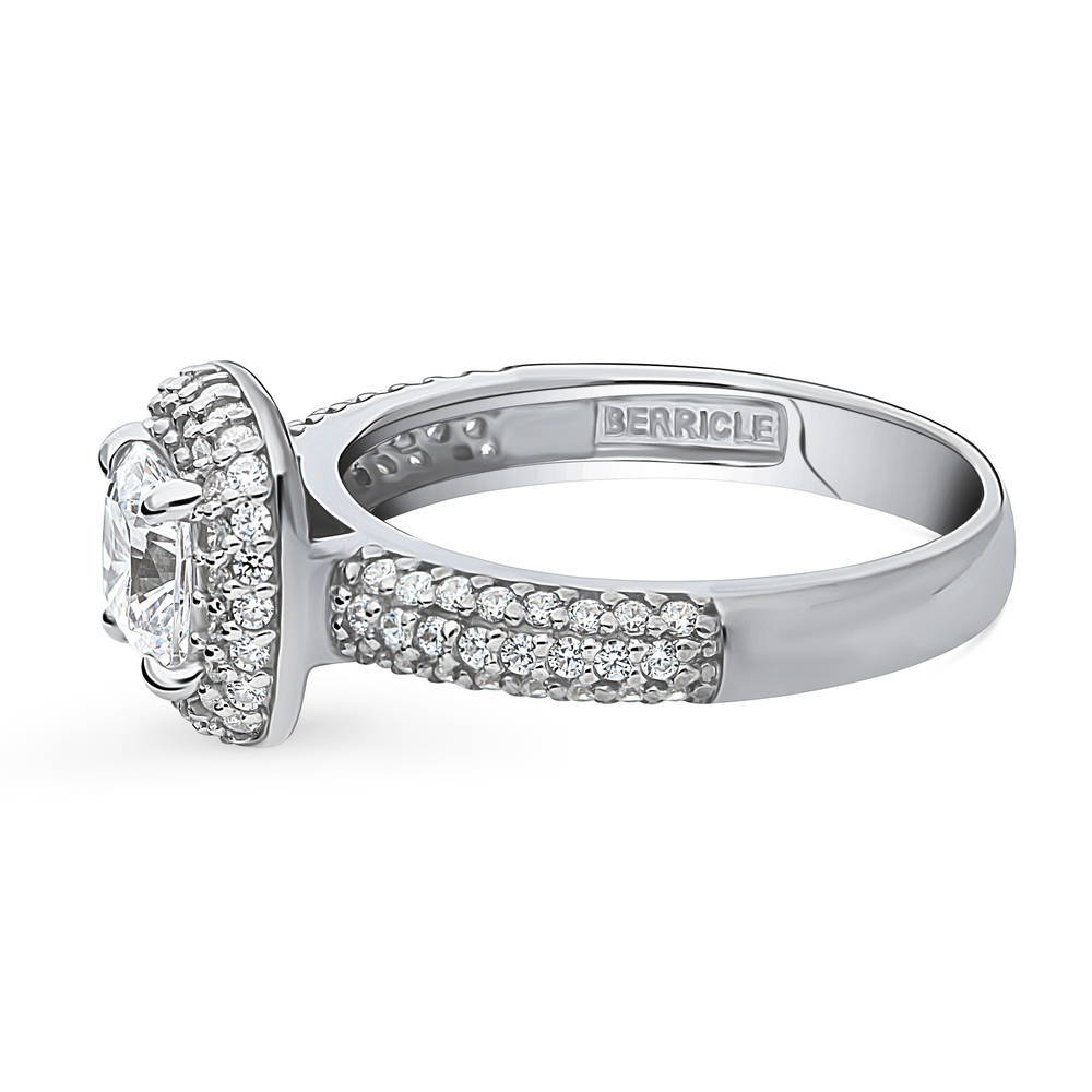 Angle view of Halo Cushion CZ Ring in Sterling Silver