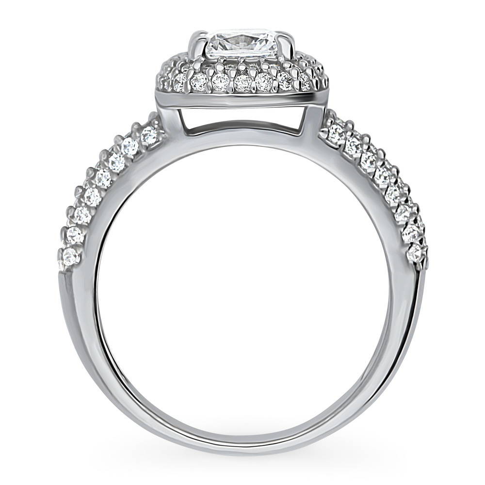 Alternate view of Halo Cushion CZ Ring in Sterling Silver