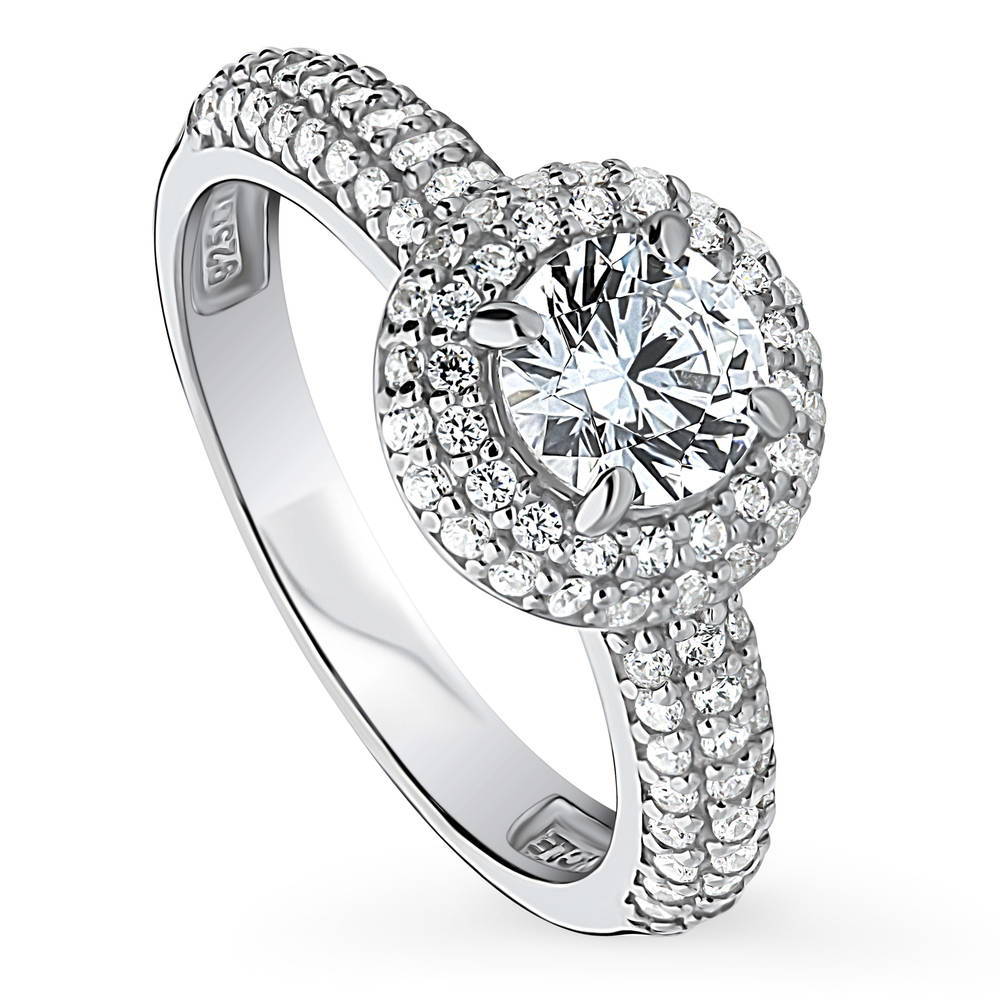 Front view of Halo Round CZ Ring in Sterling Silver