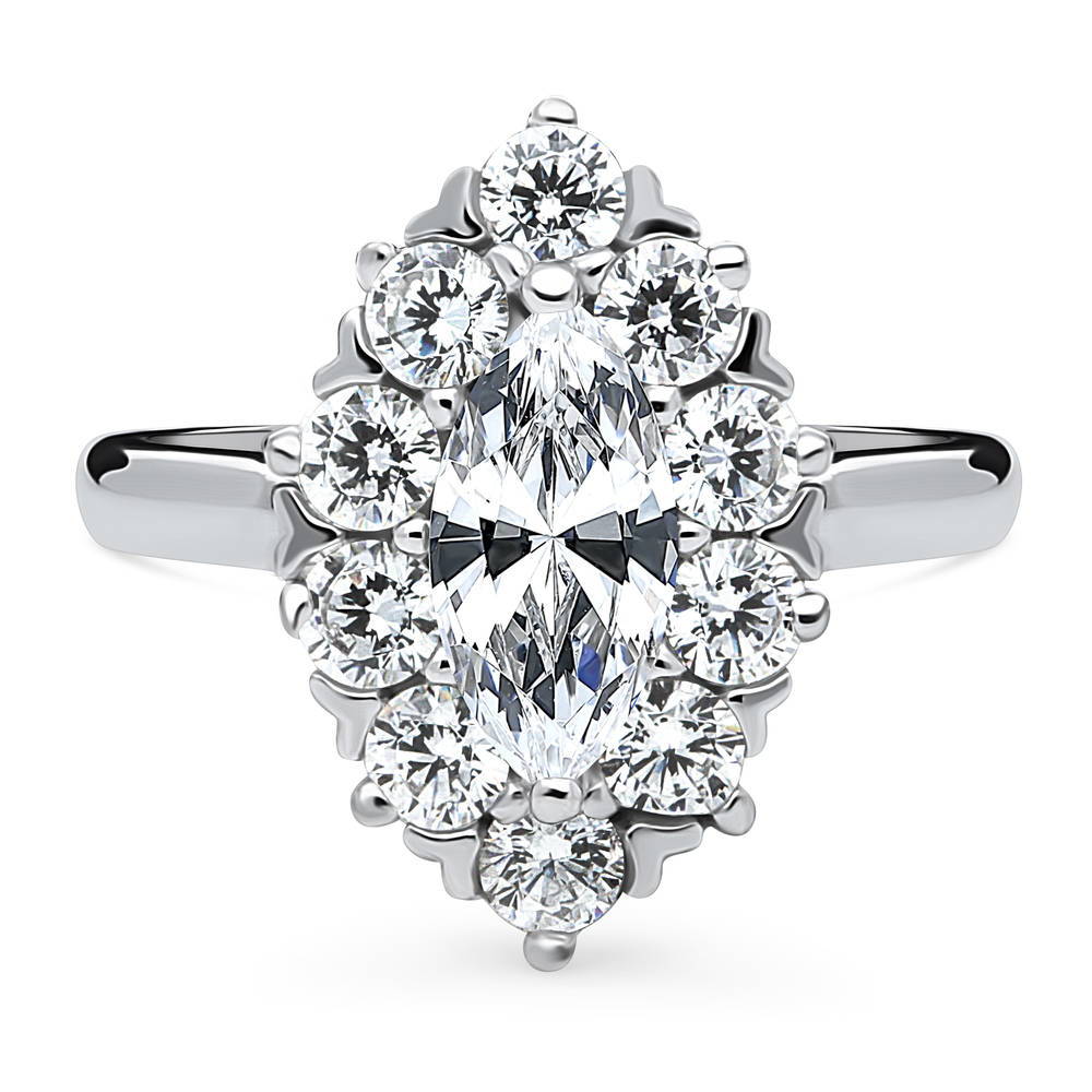 Navette Halo Art Deco CZ Ring in Sterling Silver