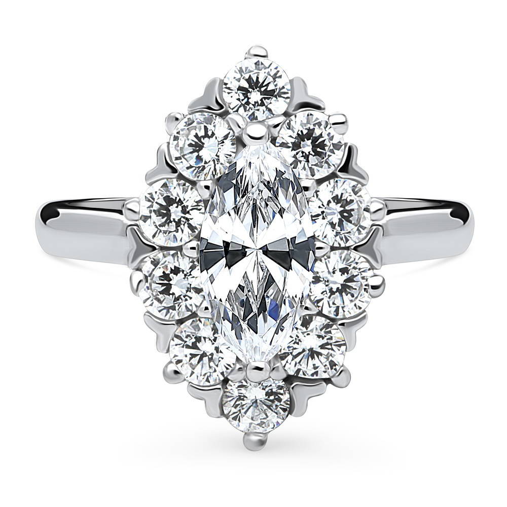Navette Halo CZ Statement Ring in Sterling Silver, 1 of 9