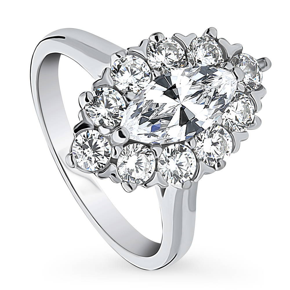 Front view of Navette Halo CZ Statement Ring in Sterling Silver, 4 of 9