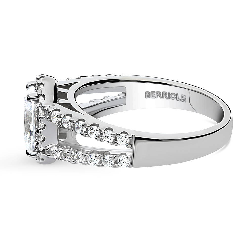 Halo Oval CZ Split Shank Ring in Sterling Silver