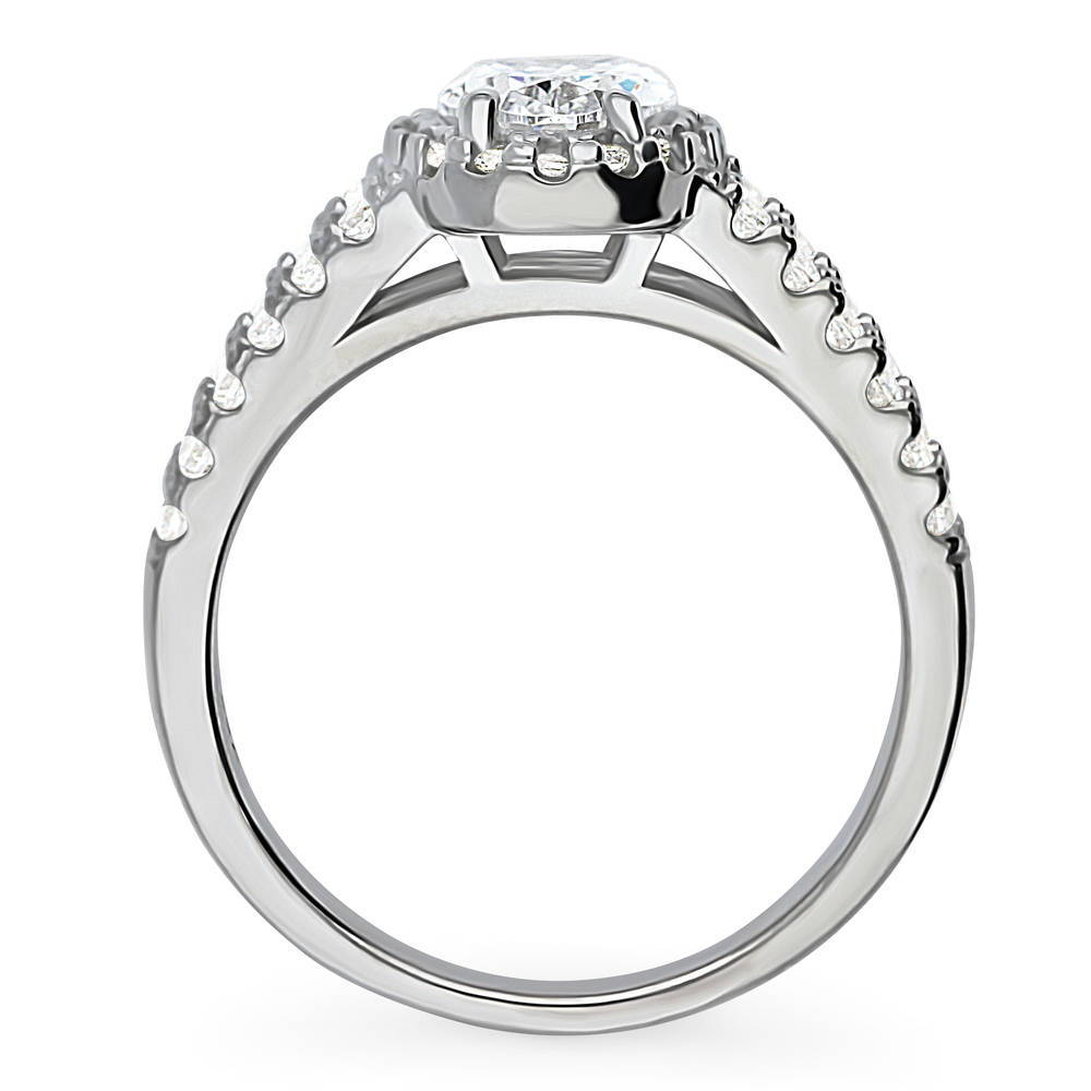 Halo Oval CZ Split Shank Ring in Sterling Silver