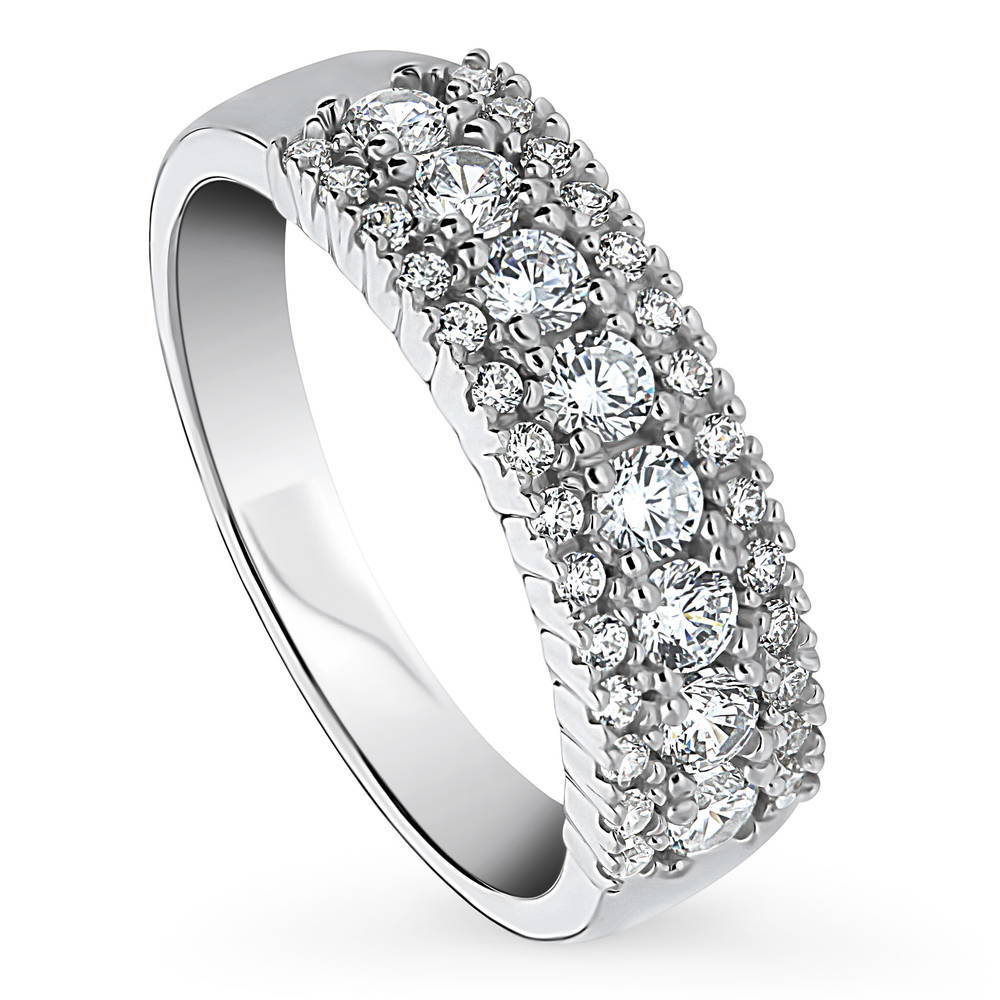 Front view of CZ Statement Half Eternity Ring in Sterling Silver