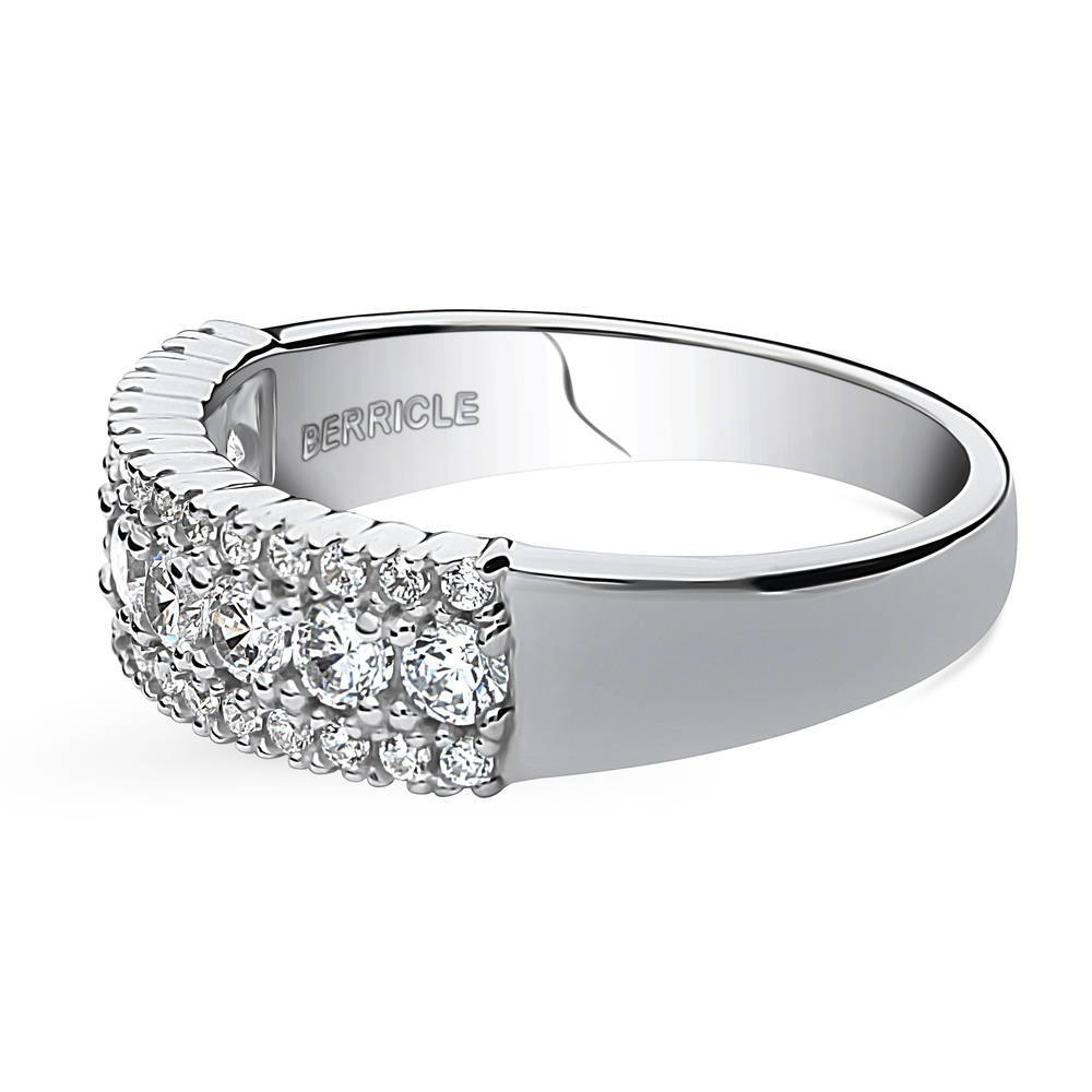 CZ Statement Half Eternity Ring in Sterling Silver, side view