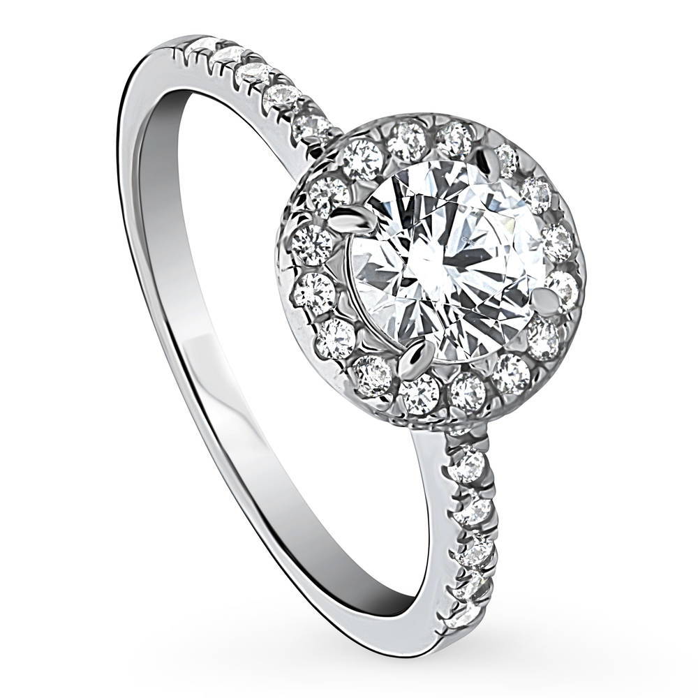 Front view of Halo Round CZ Ring in Sterling Silver