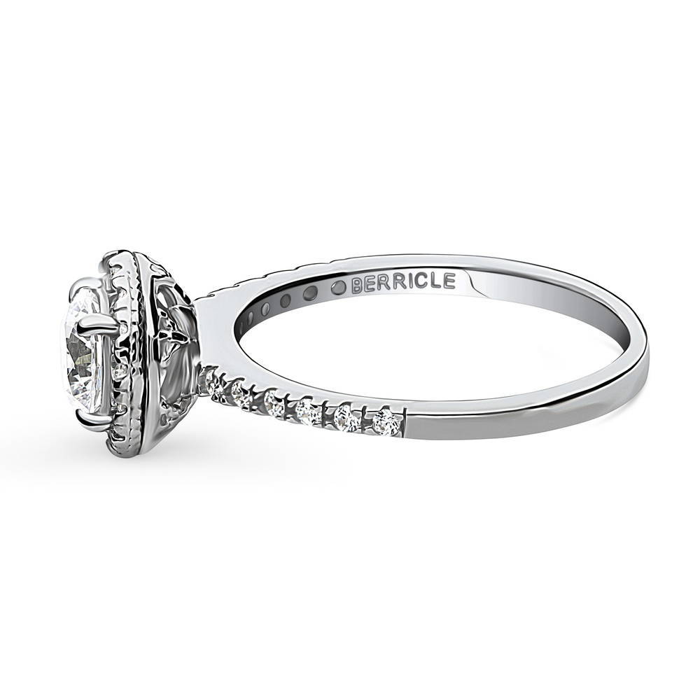 Angle view of Halo Round CZ Ring in Sterling Silver