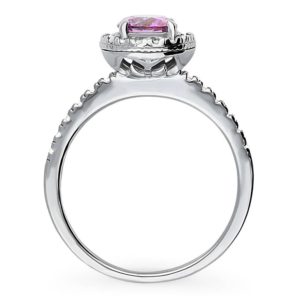 Alternate view of Halo Purple Round CZ Ring in Sterling Silver
