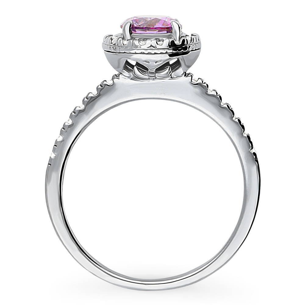 Halo Purple Round CZ Ring in Sterling Silver