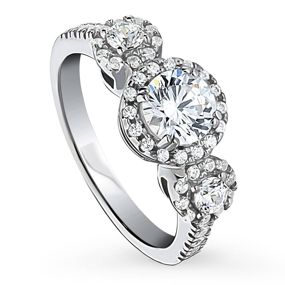 Front view of 3-Stone Round CZ Ring in Sterling Silver