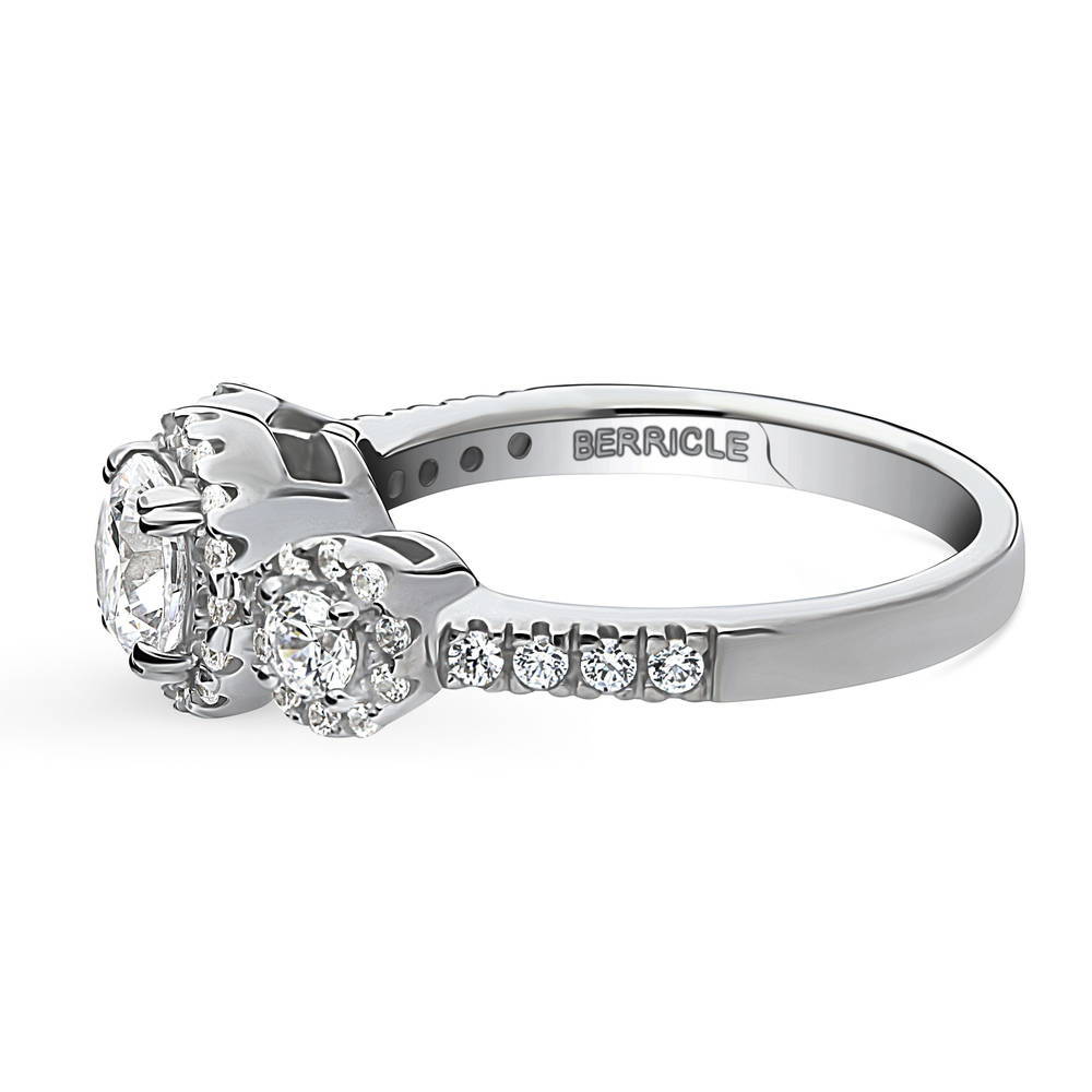 Angle view of 3-Stone Round CZ Ring in Sterling Silver