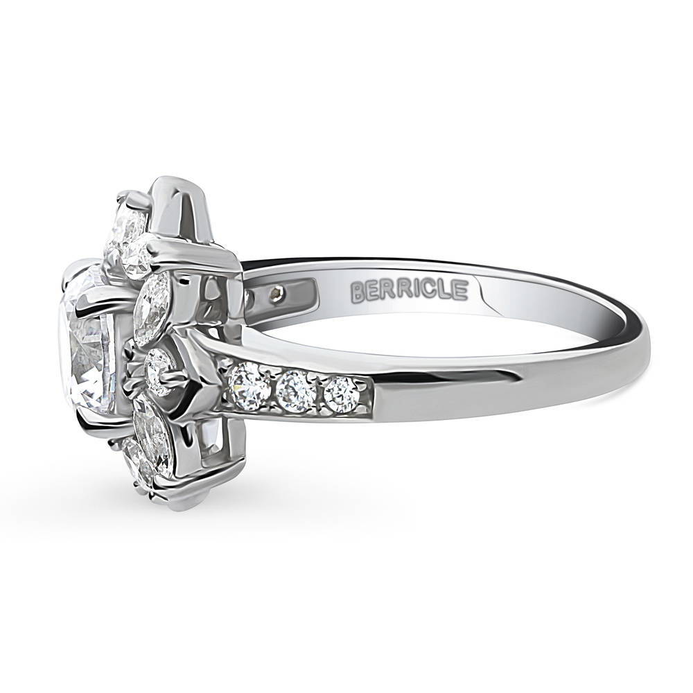 Flower Halo CZ Ring in Sterling Silver