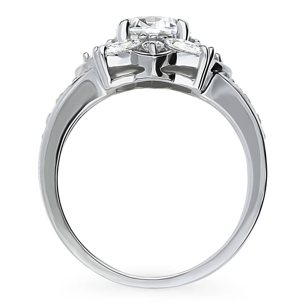Alternate view of Flower Halo CZ Ring in Sterling Silver