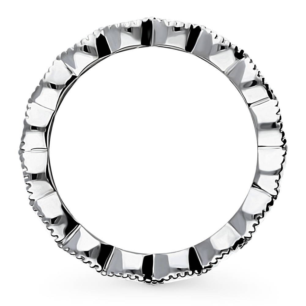 East-West Milgrain Bezel Oval CZ Eternity Ring in Sterling Silver