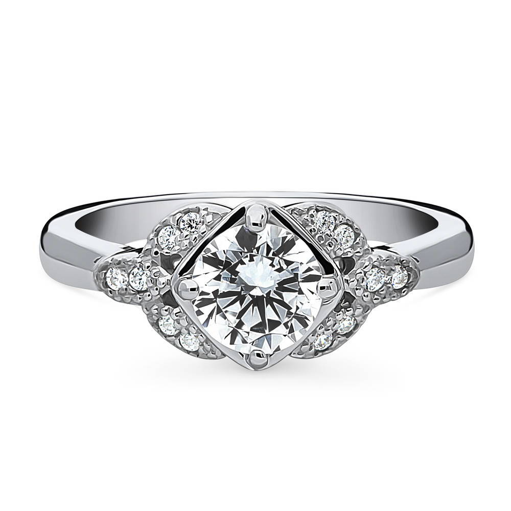 Flower Solitaire CZ Ring in Sterling Silver, 1 of 10