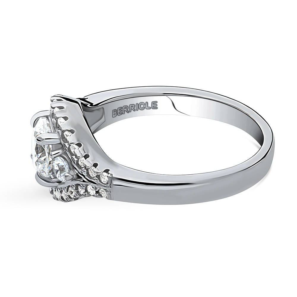 Angle view of 3-Stone Round CZ Ring in Sterling Silver