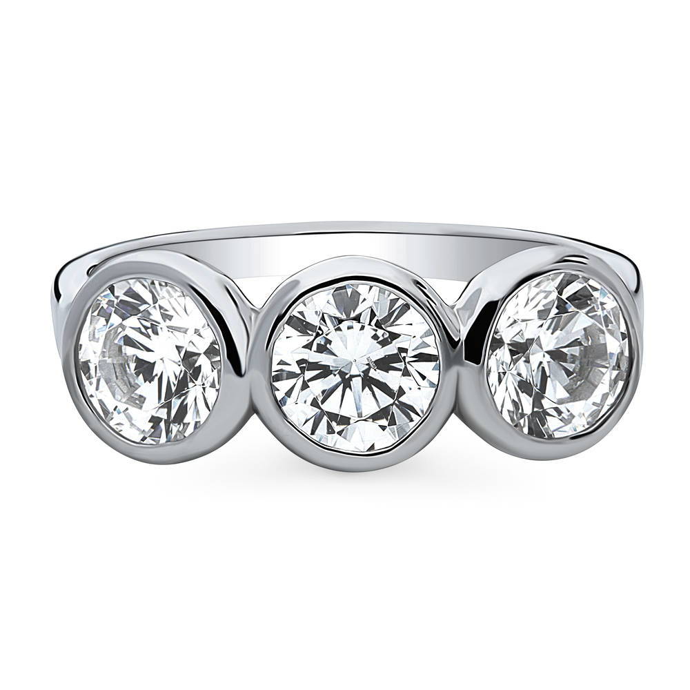 3-Stone Round CZ Ring in Sterling Silver