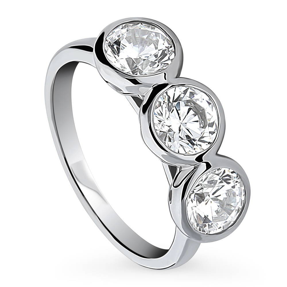 Front view of 3-Stone Round CZ Ring in Sterling Silver