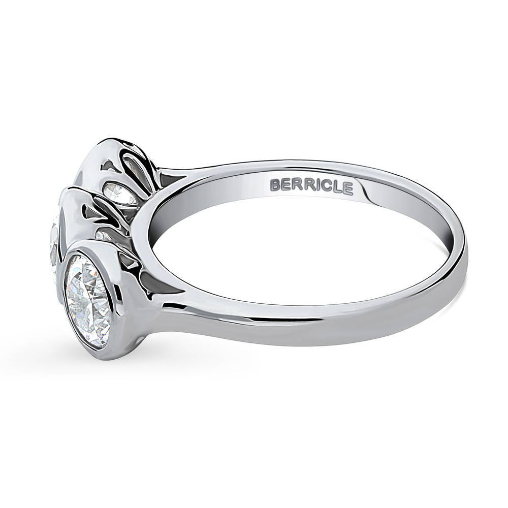 Angle view of 3-Stone Round CZ Ring in Sterling Silver