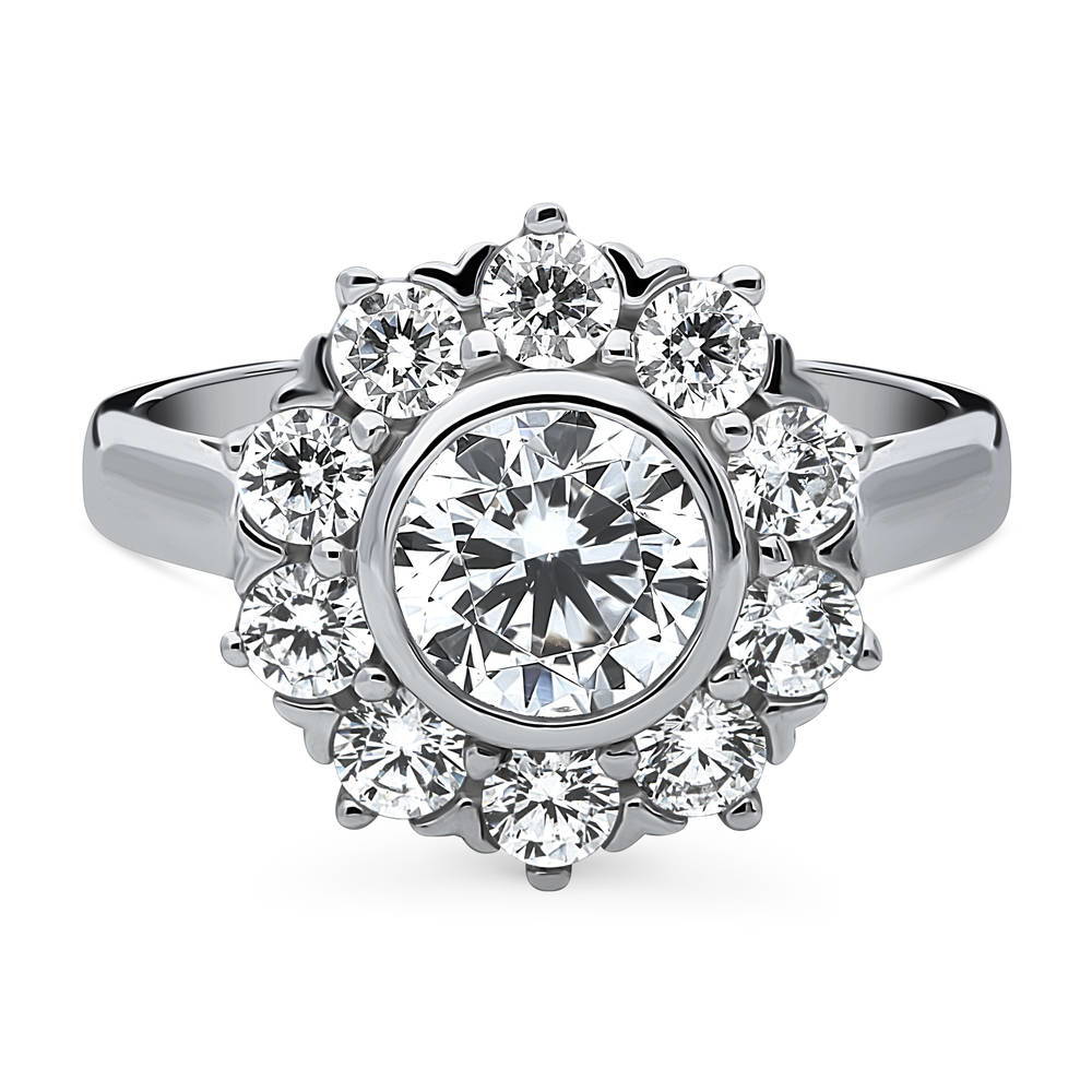 Halo Flower Round CZ Ring in Sterling Silver, 1 of 10
