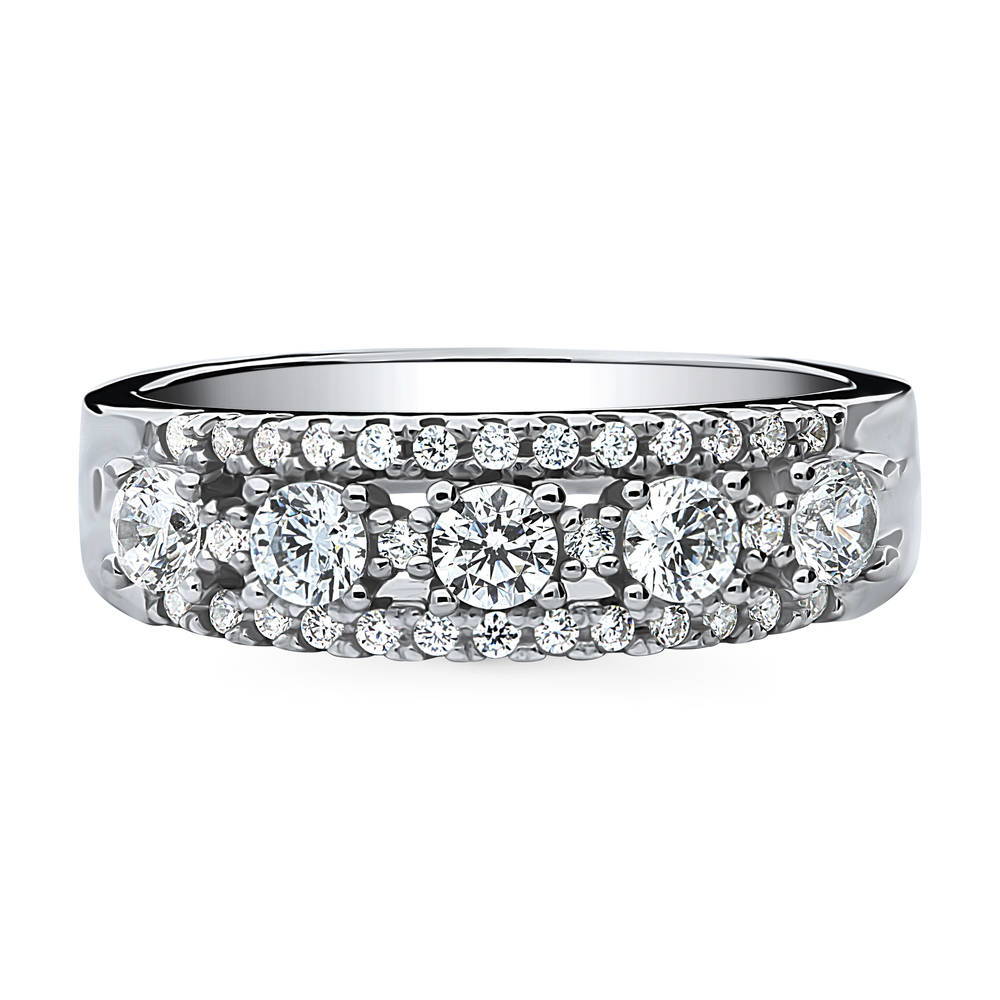 5-Stone CZ Half Eternity Ring in Sterling Silver, 1 of 9
