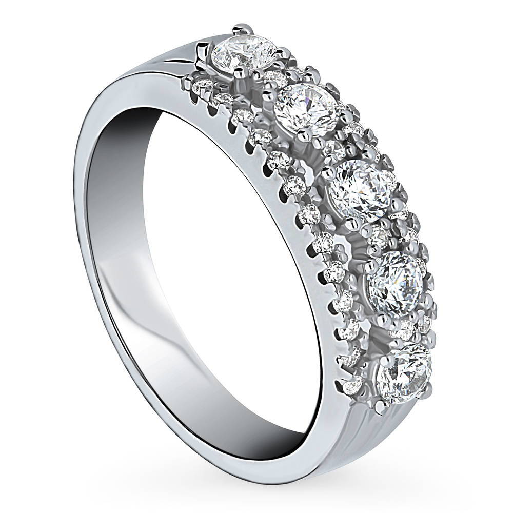 Front view of 5-Stone CZ Half Eternity Ring in Sterling Silver