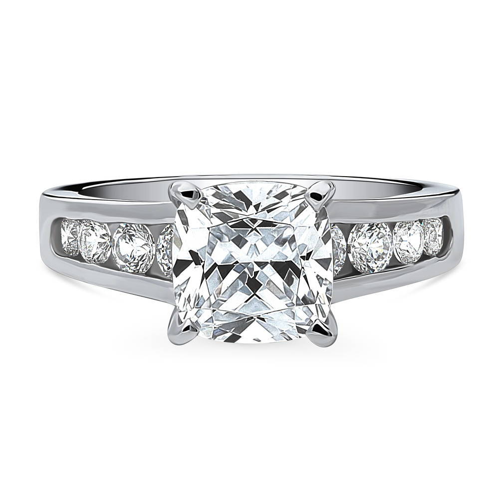 Solitaire 3ct Cushion CZ Ring in Sterling Silver, 1 of 9