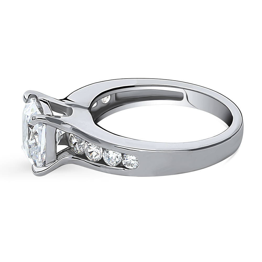 Angle view of Solitaire 3ct Cushion CZ Ring in Sterling Silver