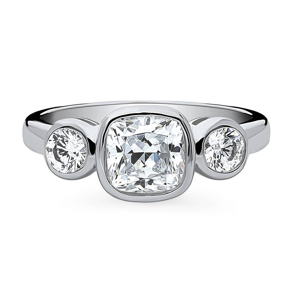 3-Stone Cushion CZ Ring in Sterling Silver, 1 of 9