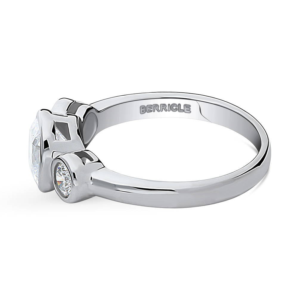Angle view of 3-Stone Cushion CZ Ring in Sterling Silver