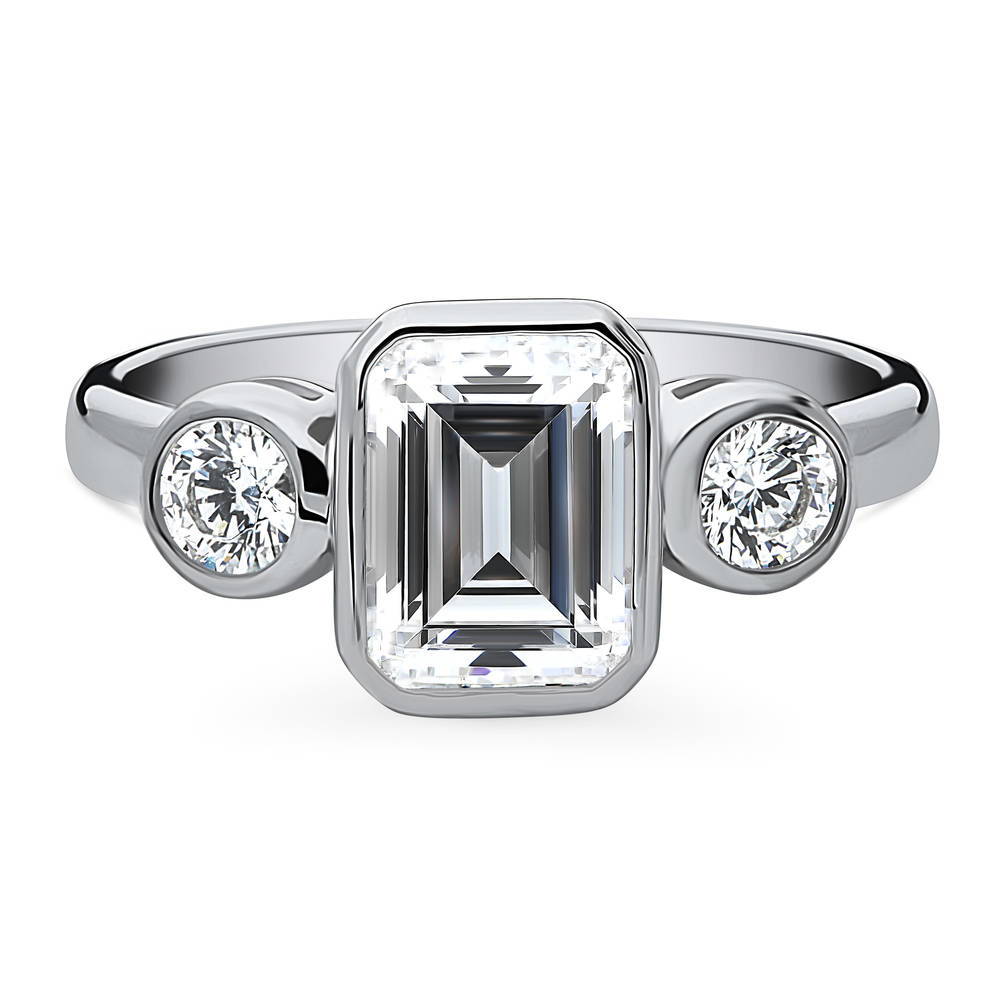 3-Stone Step Emerald Cut CZ Ring in Sterling Silver