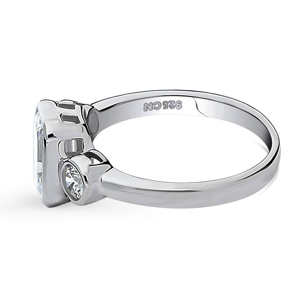Angle view of 3-Stone Step Emerald Cut CZ Ring in Sterling Silver