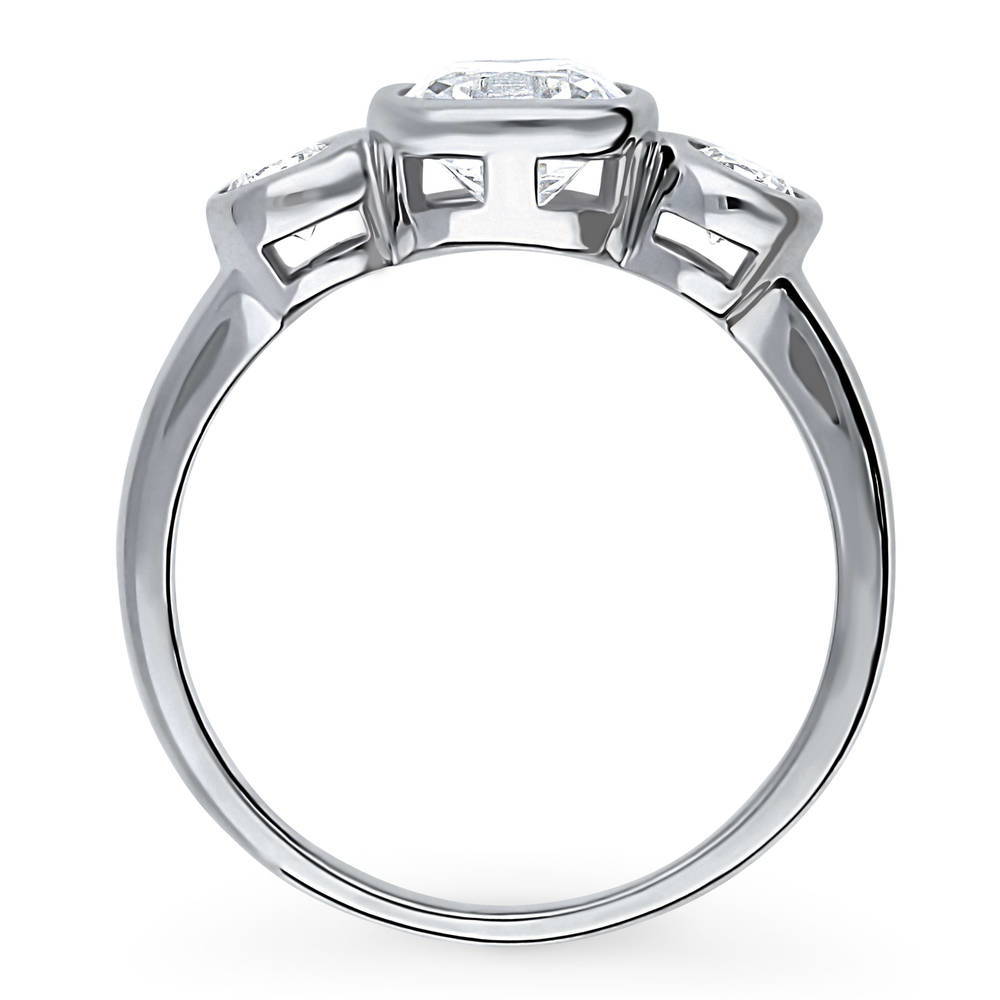 Alternate view of 3-Stone Step Emerald Cut CZ Ring in Sterling Silver