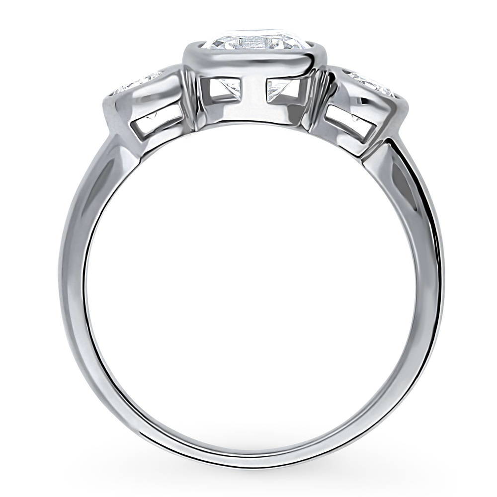 3-Stone Step Emerald Cut CZ Ring in Sterling Silver