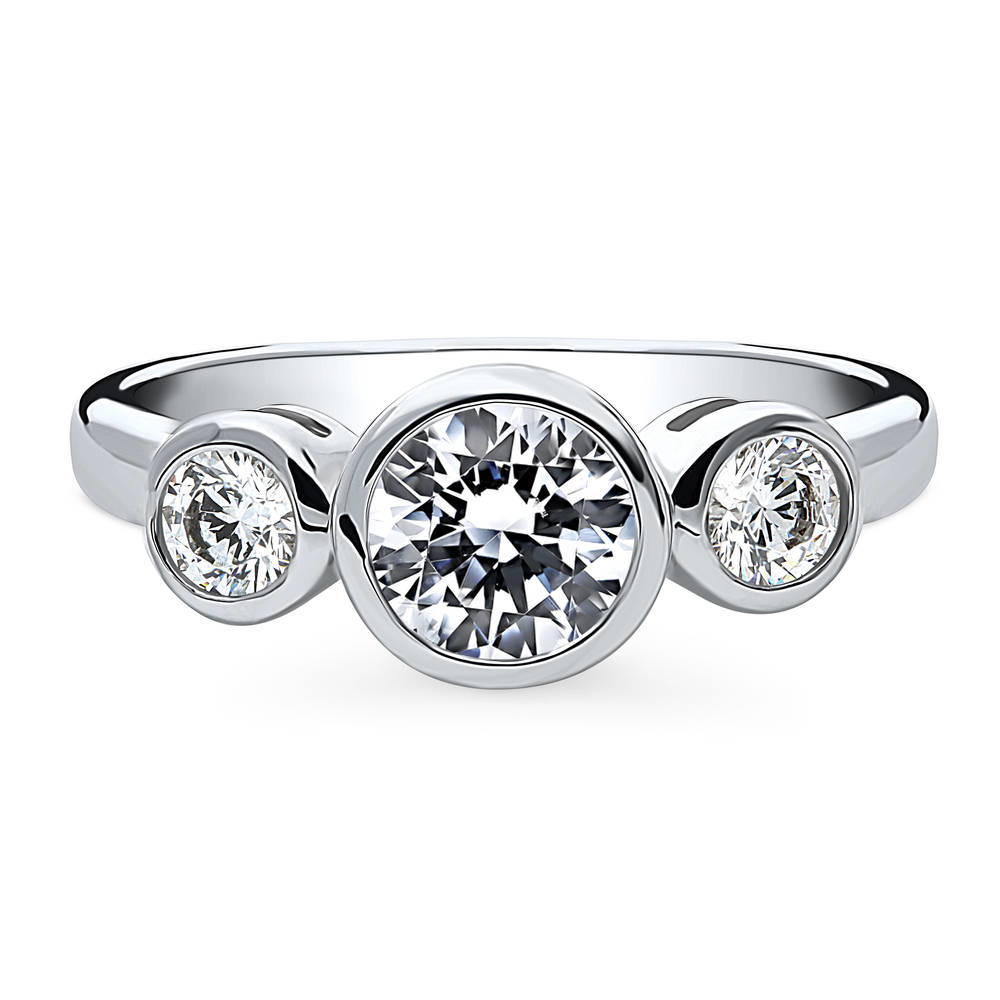 3-Stone Round CZ Ring in Sterling Silver, 1 of 9