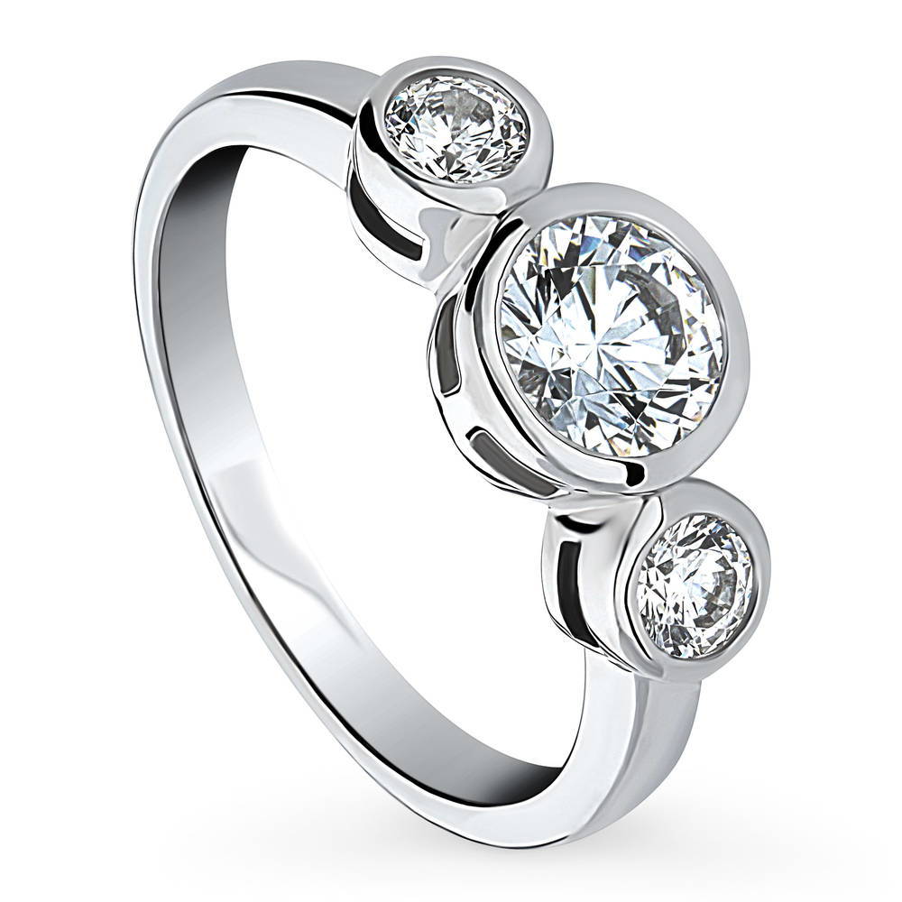 Front view of 3-Stone Round CZ Ring in Sterling Silver, 4 of 9