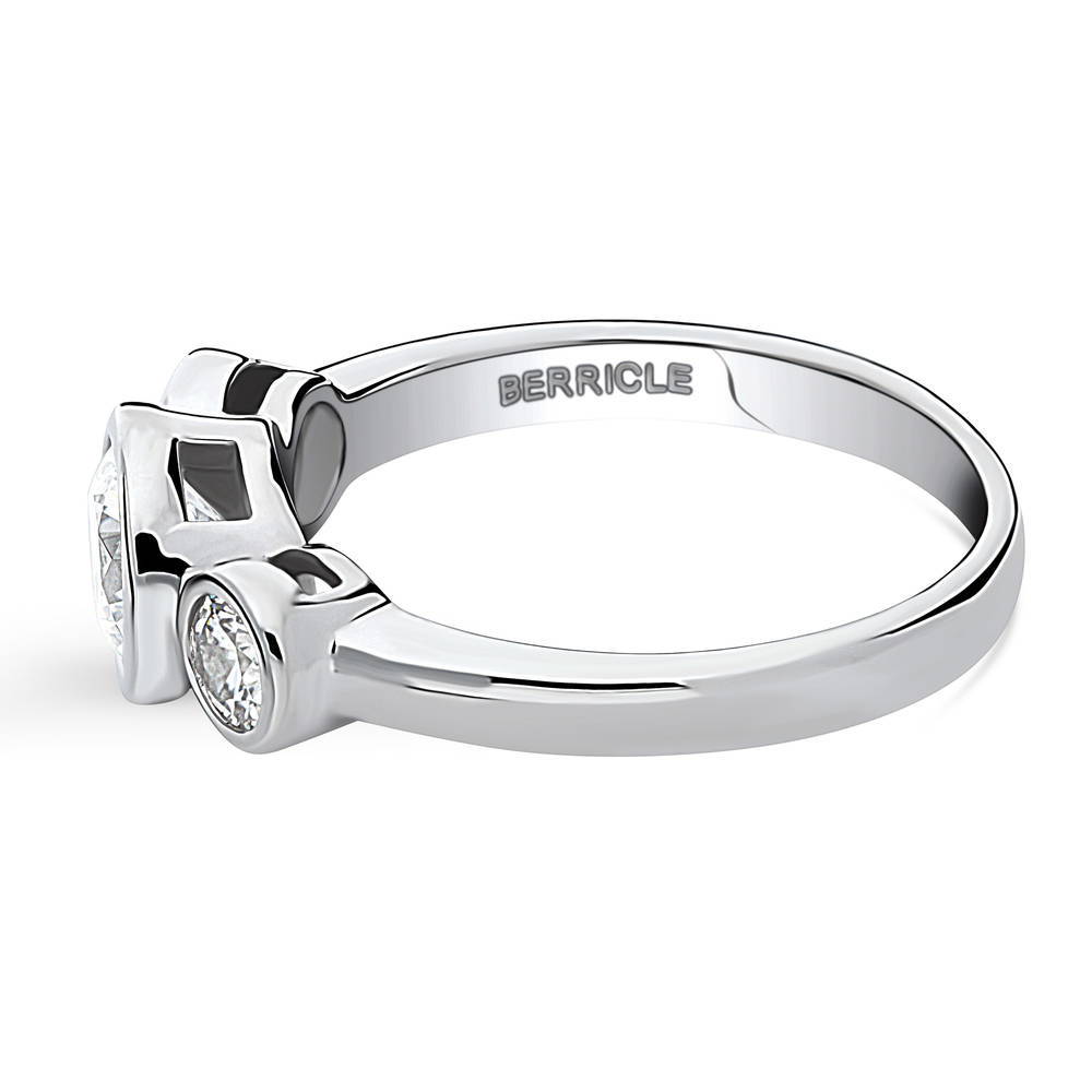Angle view of 3-Stone Round CZ Ring in Sterling Silver, 5 of 9
