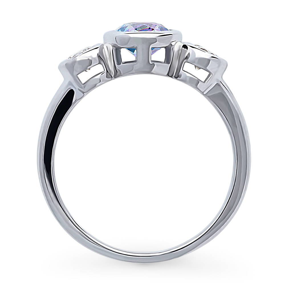 3-Stone Kaleidoscope Purple Aqua Round CZ Ring in Sterling Silver