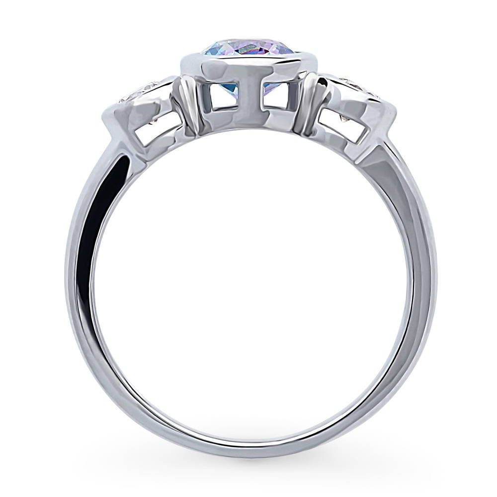 Alternate view of 3-Stone Kaleidoscope Purple Aqua Round CZ Ring in Sterling Silver