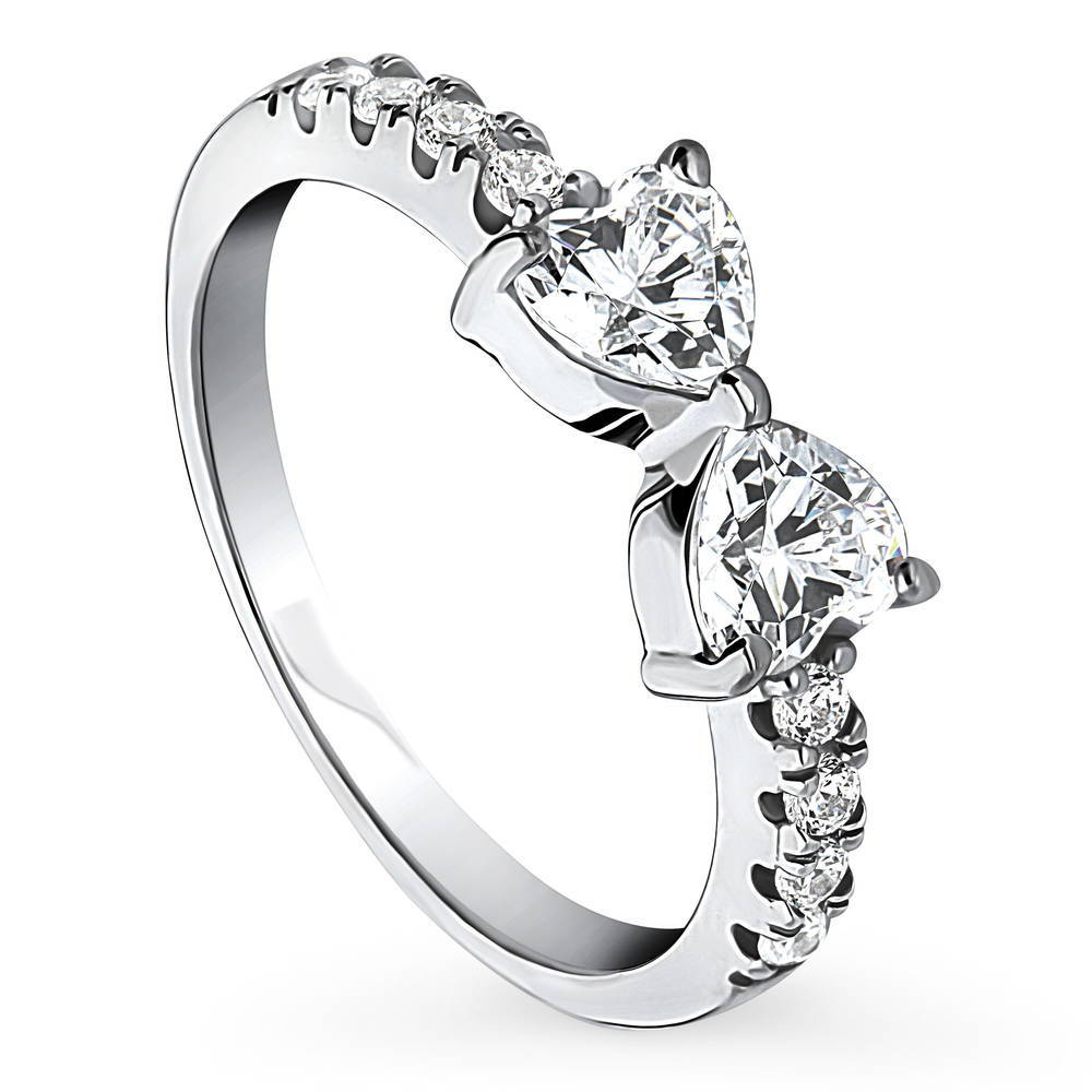 Front view of Bow Tie Heart CZ Ring in Sterling Silver