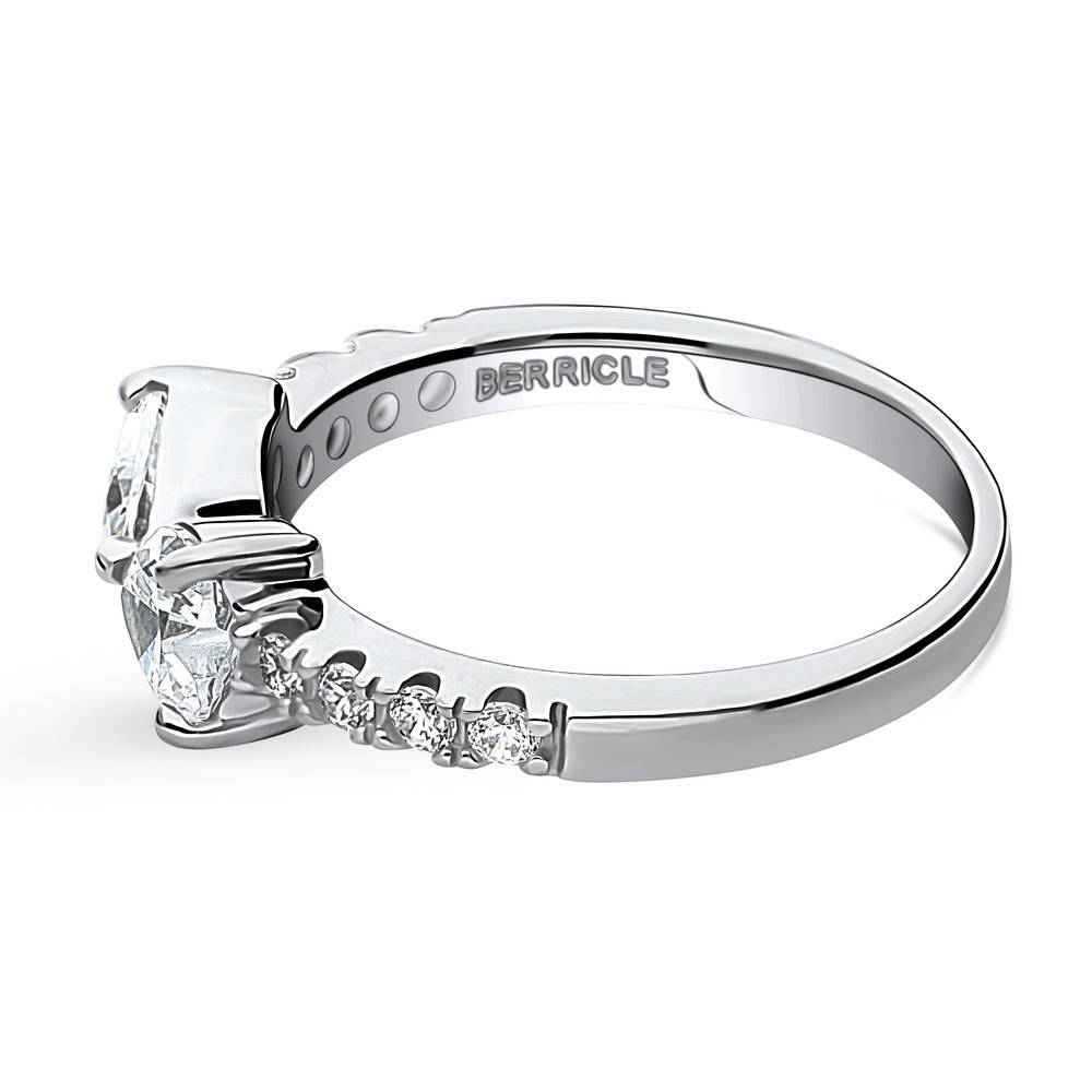 Angle view of Bow Tie Heart CZ Ring in Sterling Silver
