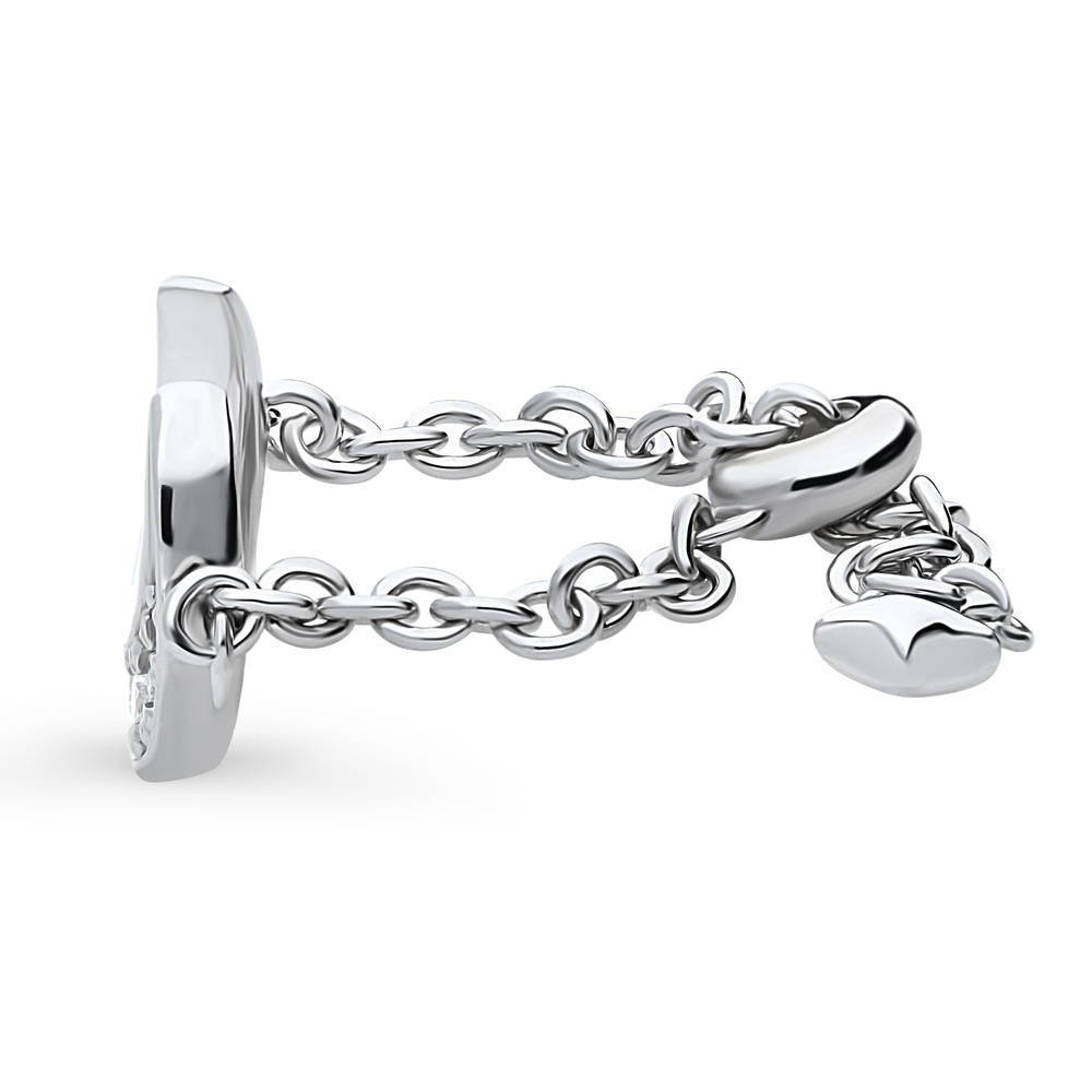 Front view of Crescent Moon CZ Chain Ring in Sterling Silver